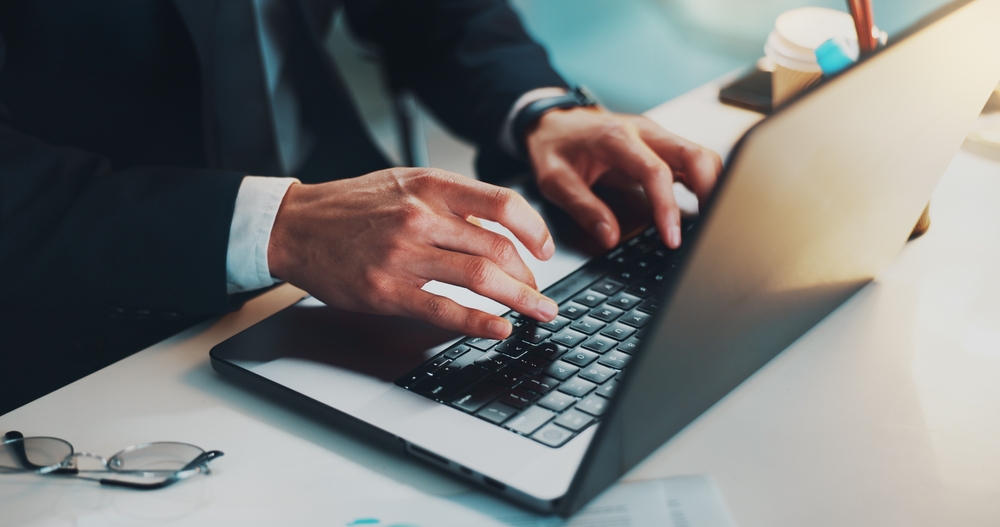 Laptop,,Hands,And,Typing,Of,Report,,Night,And,Lawyer,With